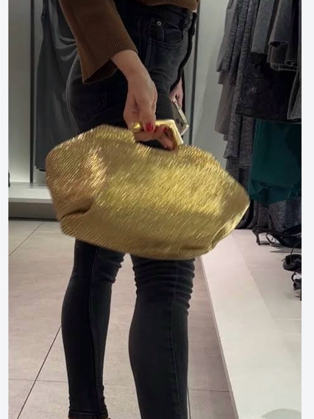 Zara Gold Metallic Textured Clutch